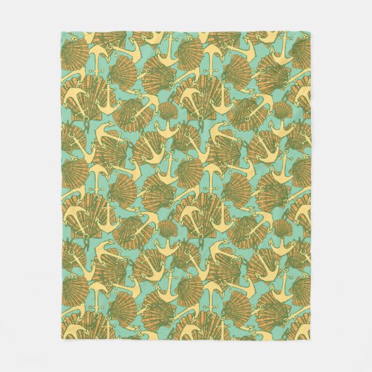 Anker und Muscheln im Vintagen Art-Muster Fleecedecke (Vorderseite)