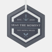 Anker und Oar | Benutzerdefinierter Schiffsname Ornament Aus Glas (Vorderseite)