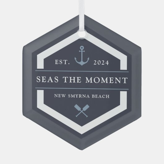 Anker und Oar | Benutzerdefinierter Schiffsname Ornament Aus Glas (Vorderseite)