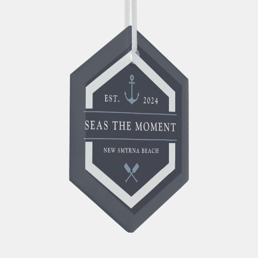 Anker und Oar | Benutzerdefinierter Schiffsname Ornament Aus Glas (Vorderseite Rechts)