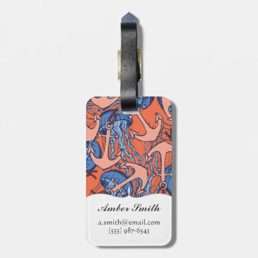 Anker-und Quallen-Muster Gepäckanhänger (Rückseite vertikal)