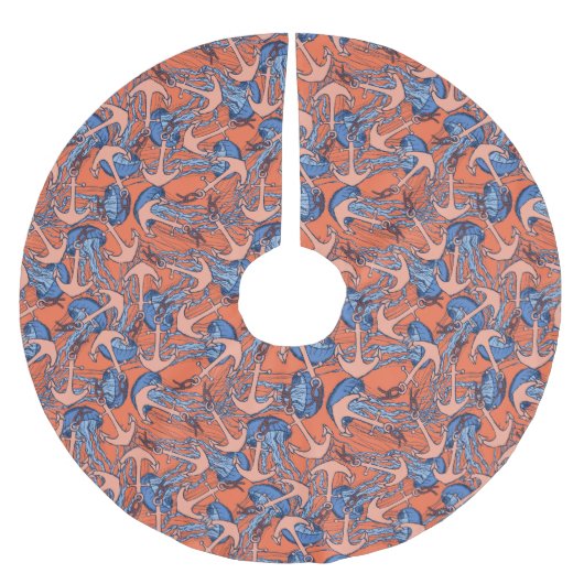 Anker und Quallen Polyester Weihnachtsbaumdecke (Vorderseite)