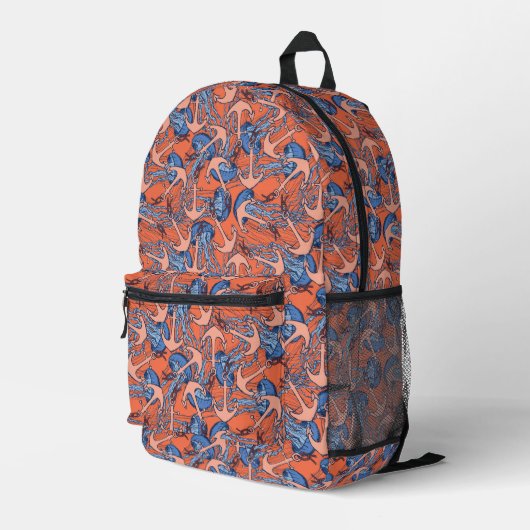 Anker- und Quallenmuster Bedruckter Rucksack (Rückseitige Ecke Rechts)