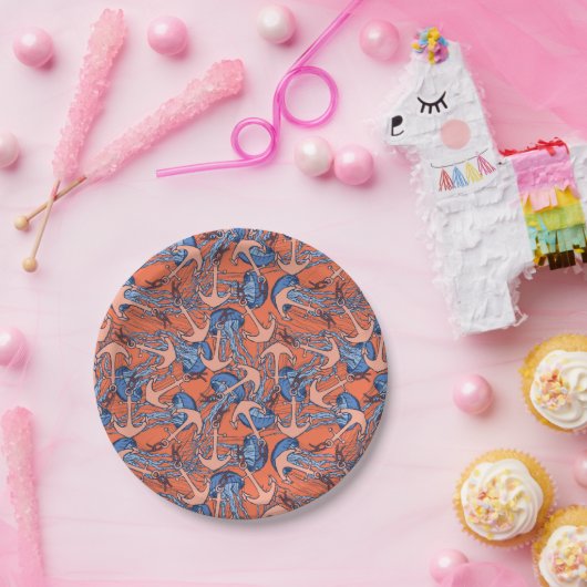 Anker- und Quallenmuster Pappteller (Party)