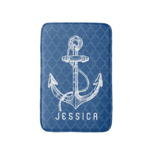 Anker und Rad 2 für das Schiff "White & Navy Blue" Badematte