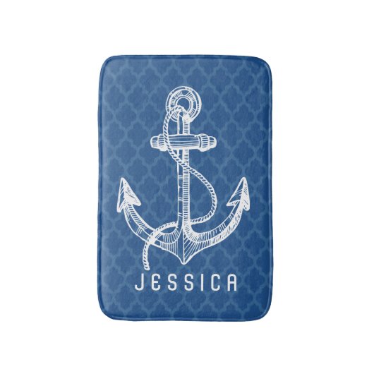 Anker und Rad 2 für das Schiff "White & Navy Blue" Badematte (Vorderseite Vertikal)