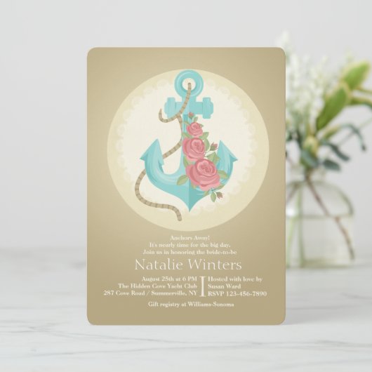 Anker und Rose Einladung (Stehend Vorderseite)