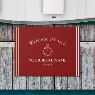 Anker und Schiffsname Burgundy Red Nautic Fußmatte