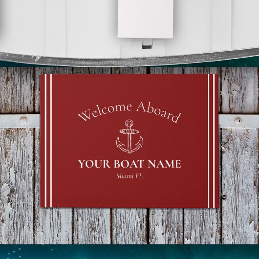 Anker und Schiffsname Burgundy Red Nautic Fußmatte