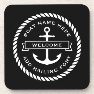 Anker und Seil Boot Name Heimathafen Willkommen Getränkeuntersetzer