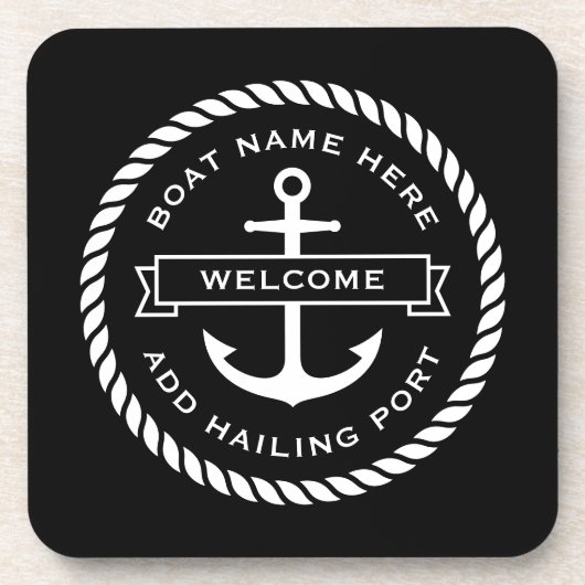 Anker und Seil Boot Name Heimathafen Willkommen Getränkeuntersetzer (Vorderseite)