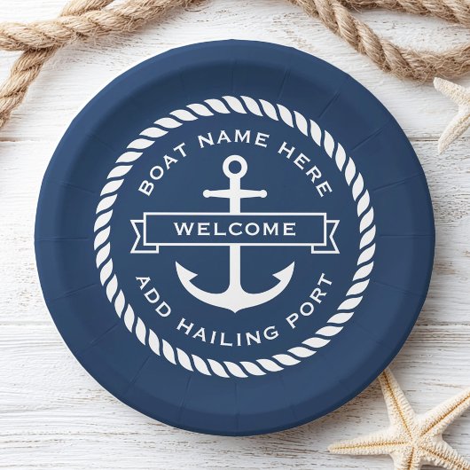 Anker und Seil Boot Name Heimathafen Willkommen Pappteller