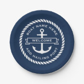 Anker und Seil Boot Name Heimathafen Willkommen Pappteller (Vorderseite)