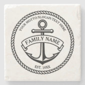 Anker und Seil-Familien-/Boots-Logo entsteinen Steinuntersetzer (Vorderseite)