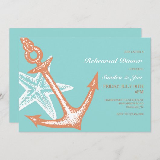 Anker und Sternfisch Einladung (Vorne/Hinten)
