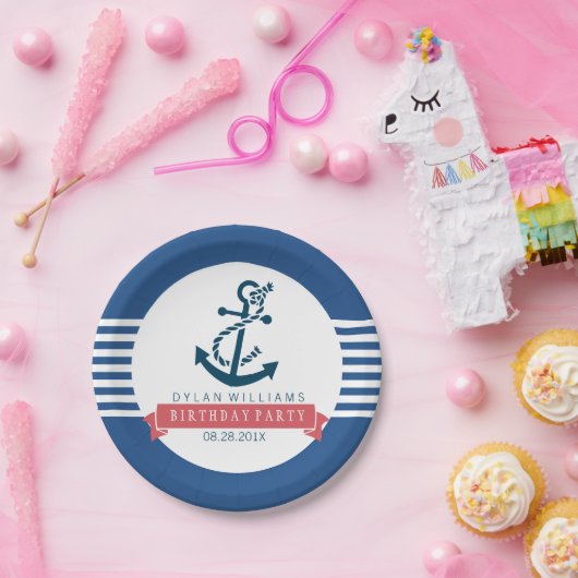Anker und Streifen für Schiffe und Schiffe Pappteller (Party)