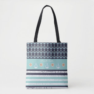 Anker und Streifen, nautisch und personalisiert bl Tasche