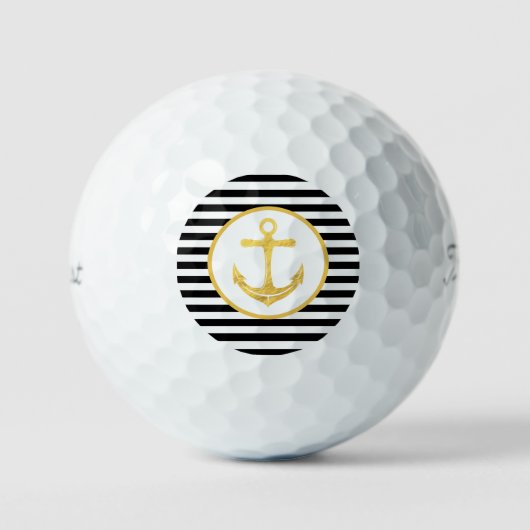Anker und Streifen | Nautisches Thema | Golfplätze Golfball (Vorderseite)