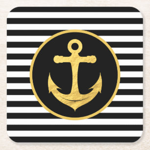 Anker und Streifen   Nautisches Thema   UNTERSETZE Rechteckiger Pappuntersetzer