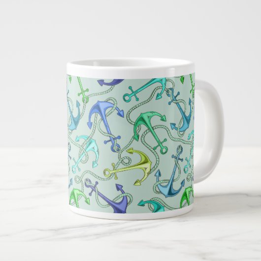 Anker und Wellenmuster Jumbo-Tasse (Vorderseite Rechts)