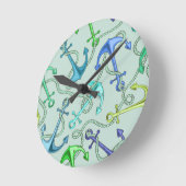 Anker und Wellenmuster Runde Wanduhr (Winkel)