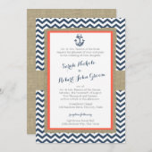 Anker und Zickzack Coral Blue Rustic Wedding Einladung (Vorne/Hinten)