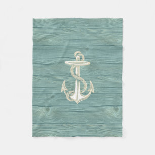 Anker Vintage Aqua Holz Strand Fleece Decke
