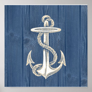 Anker Vintage Blau Holz Strand Poster