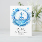 Anker & Waves: Wasserfarben-Kinderdusche Dankeskarte (Stehend Vorderseite)