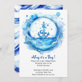 Anker & Waves: Wasserfarben-Kinderdusche Einladung (Vorne/Hinten)