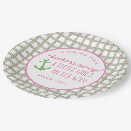 Anker weg Girl Nautical Baby Dusche Pappteller (Schrägansicht)