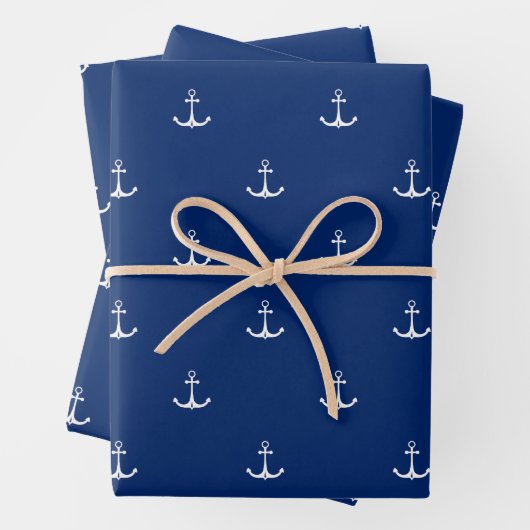 Anker zu Navy Blue Background Nautical Theme Geschenkpapier Set (Beispiel)