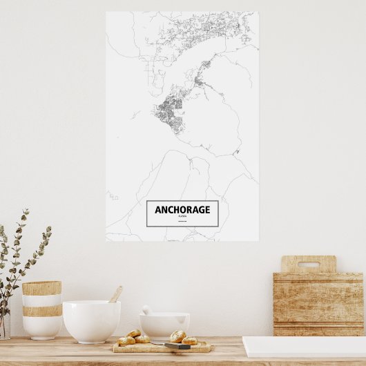 Ankerage, Alaska (schwarz auf weiß) Poster (Küche)
