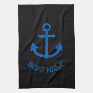 Ankerblau Personalisiert Ihr Bootsname Schwarz Geschirrtuch