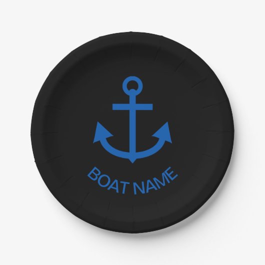 Ankerblau Personalisiert Ihr Bootsname Schwarz Pappteller (Vorderseite)