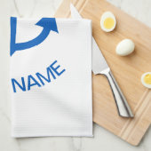 Ankerblau Personalisiert, Name des Schiffes weiß Geschirrtuch (Viertel Falte)