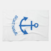 Ankerblau Personalisiert, Name des Schiffes weiß Geschirrtuch (Horizontal)