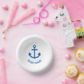 Ankerblau Personalisiert, Name des Schiffes weiß Pappteller (Party)