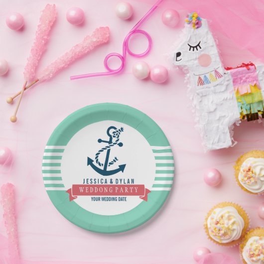 Ankerbord mit weißen Streifen Pappteller (Party)