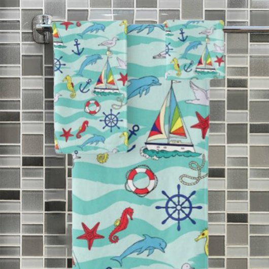 Ankerdolphin für Schiffsmuster Badhandtuch Set