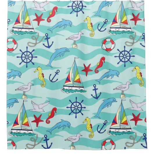 Ankerdolphin für Schiffsmuster Duschvorhang (Vorderseite)