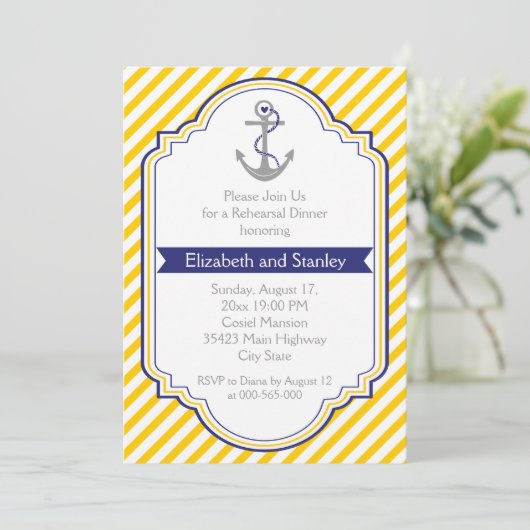 Ankergelbe Hochzeit Probe Dinner Einladung (Stehend Vorderseite)