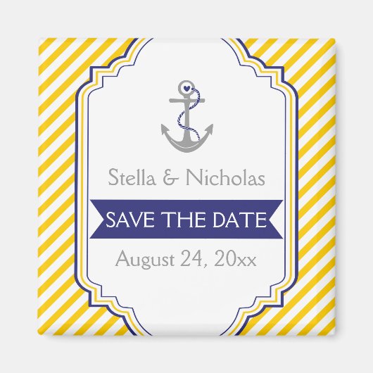 Ankergelbe weiße nautische Hochzeit Save the Date Magnet (Vorne)