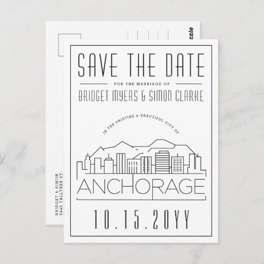 Ankerhochzeit | Stilisierte Skyline Save the Date Postkarte (Vorne/Hinten)