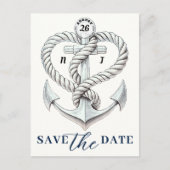 Ankerküste Nautic Heart Rope Save the Date Ankündigungspostkarte (Vorderseite)