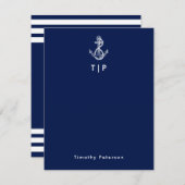 Ankermonogramm und Name Navy Blue & White Streifen Mitteilungskarte (Vorne/Hinten)