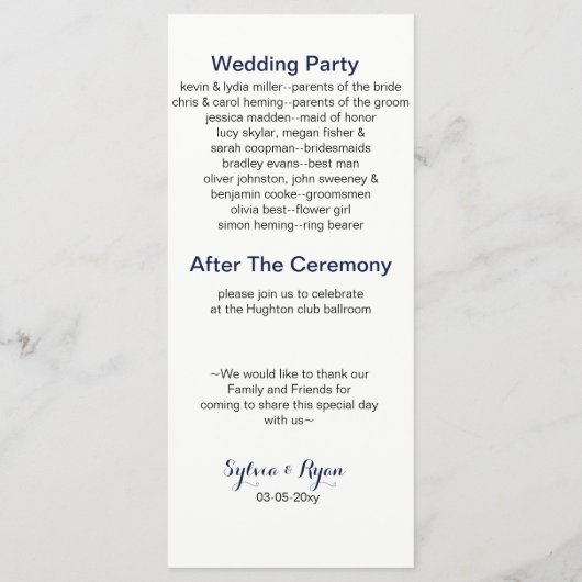 Ankermonogramme, Nautische Hochzeitsprogramme Programm (Rückseite)