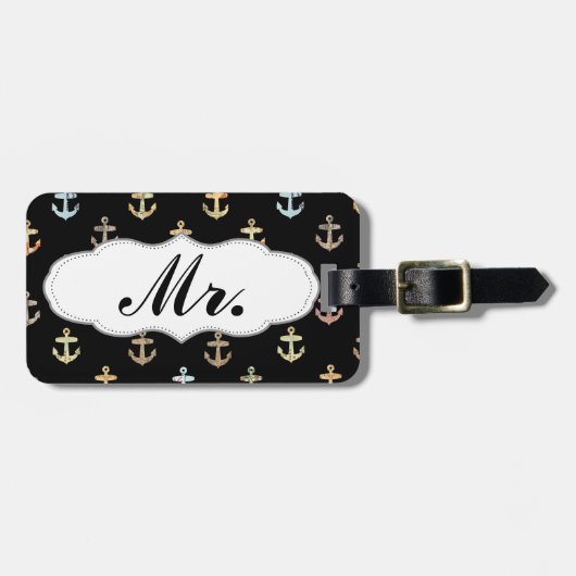 Ankermuster - die Hälfte von Mr. & Mrs. Set Gepäckanhänger (Vorderseite horizontal)