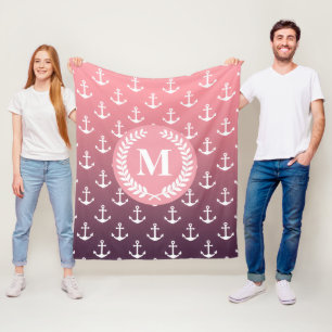 Ankermuster und Monogramm Fleecedecke