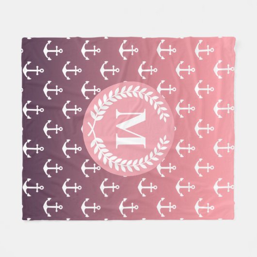Ankermuster und Monogramm Fleecedecke (Vorderseite (Horizontal))